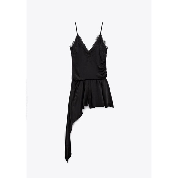 NEW ZARA LIMITED EDITION BLACK ASYMMETRIC HEM JUMPSUIT SLEEVELESS V NECK SIZE S - Picture 3 of 3